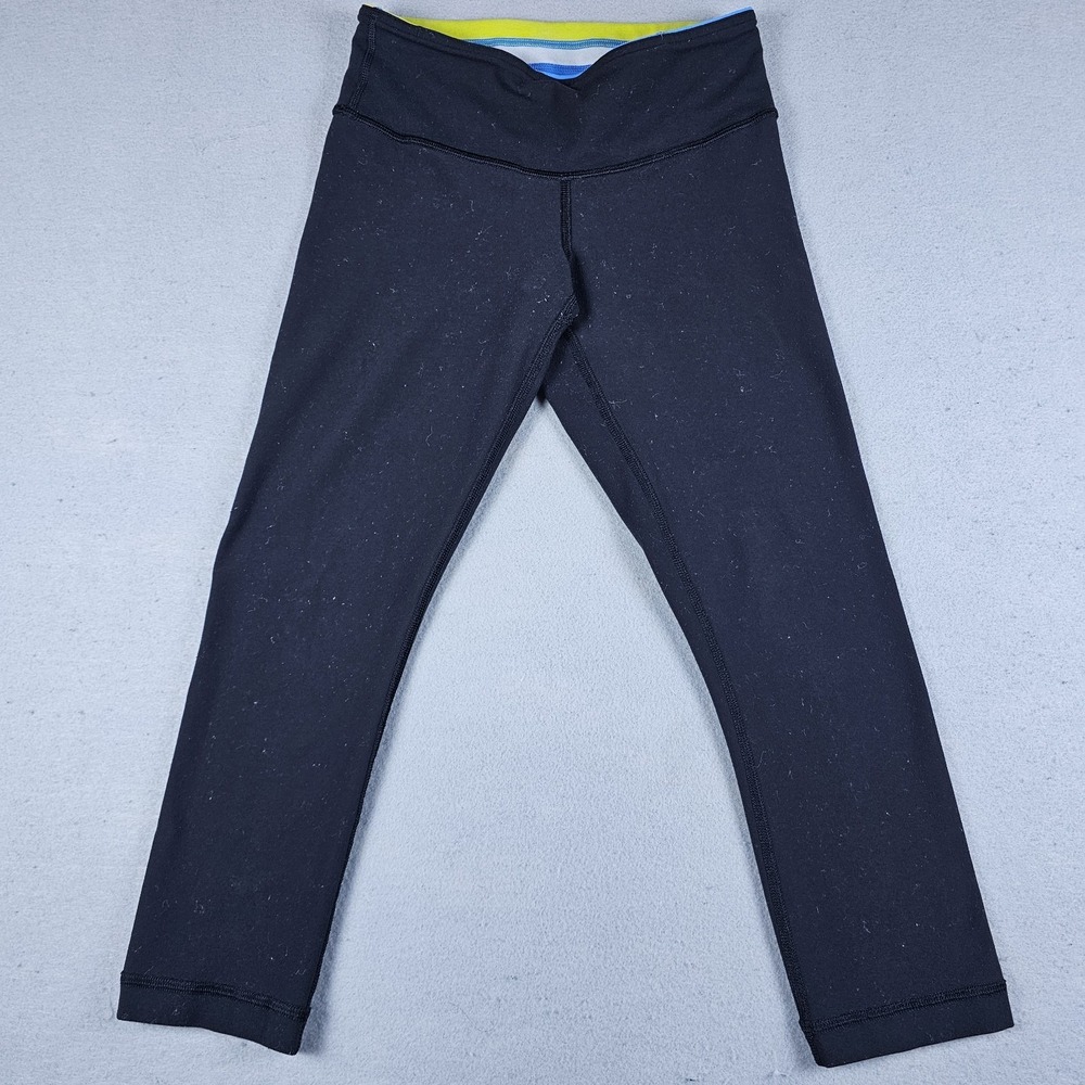 Lululemon Cropped Leggings Womens 4 Black Workout Yoga Running Waistband Pocket